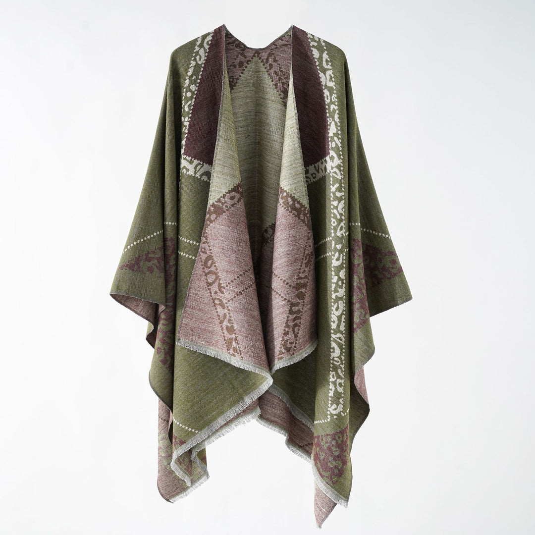 Women's Reversible Double-Face Stole Poncho made of Wool Blend with Fine Fringe Edge Mune Fashion