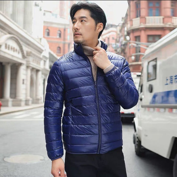 Men's ultralight quilted hooded jacket with wind-resistant shell and compact packing function Mune Fashion