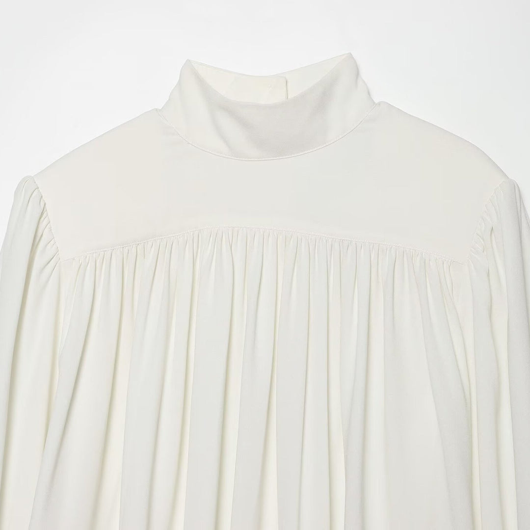 Ladies' blouse with high roll neck, gathered front and bow sleeves Mune Fashion