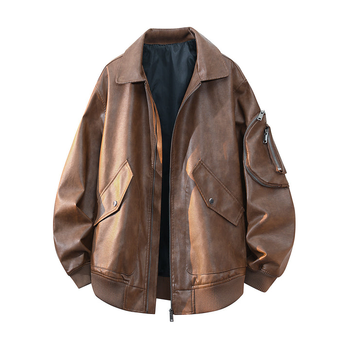 Men's Faux Leather Bomber Jacket Mune Fashion