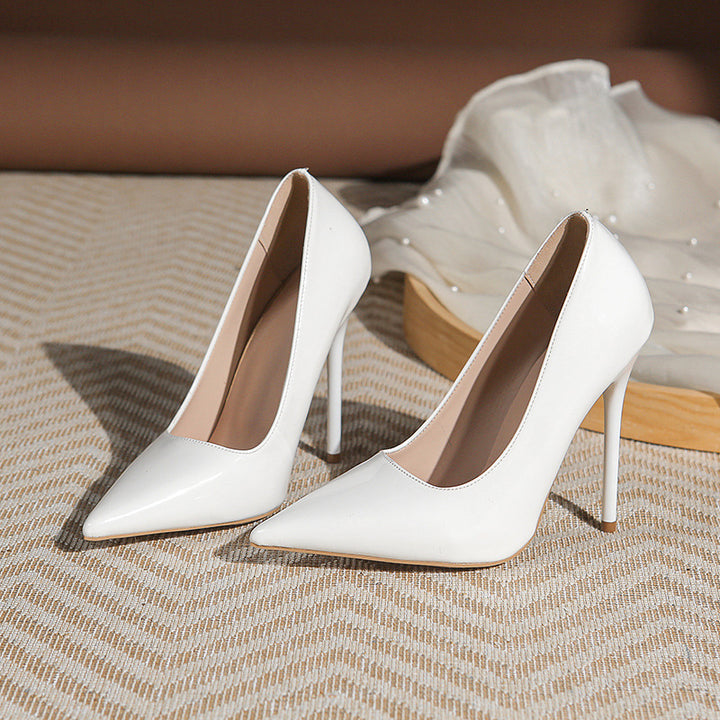 Ladies elegant pointy patent pumps with extra high stiletto heel Mune Fashion