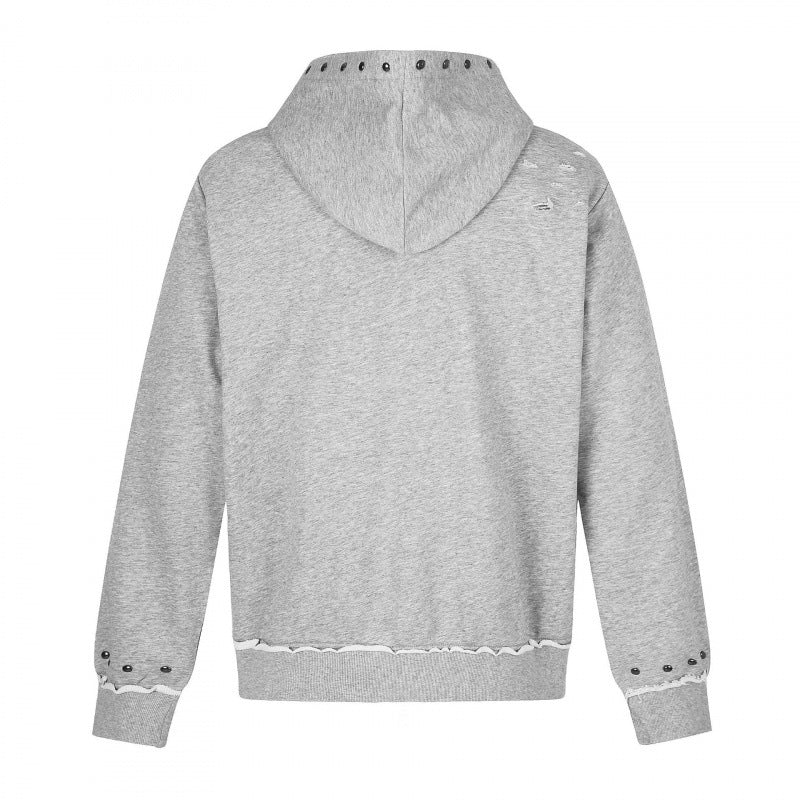 [Men] Hooded sweatshirt jacket with full zip, vintage print and studded details Mune Fashion