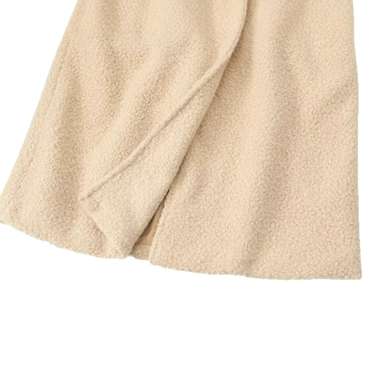Women's Double-Breasted Teddy Coat with Tie Belt and Buckle Sleeves Mune Fashion