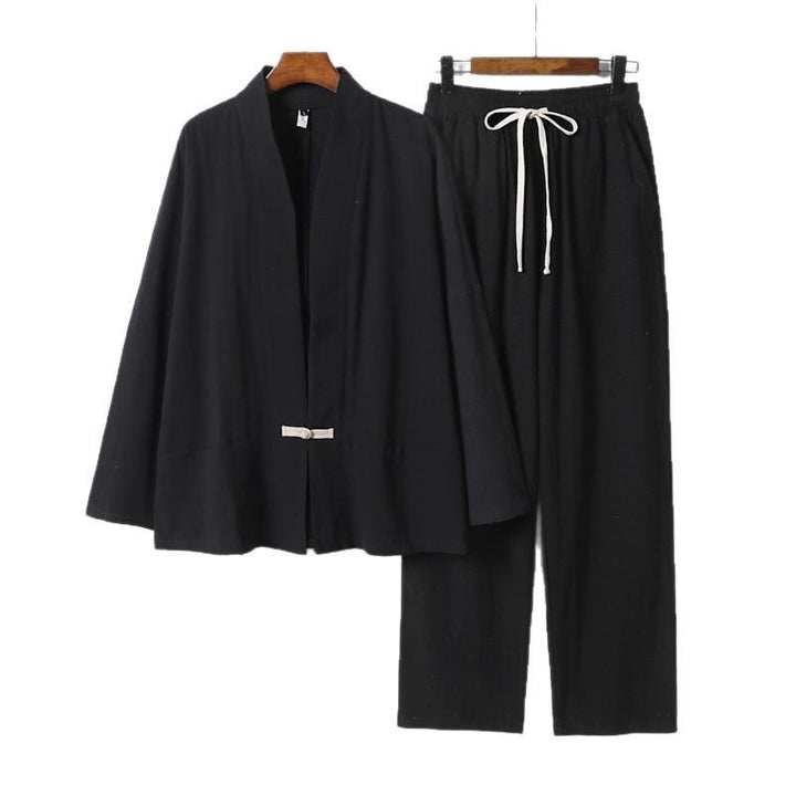 Men's Zen-inspired kimono loungewear set made of lightweight cotton blend with open cut and drawstring pants Mune Fashion