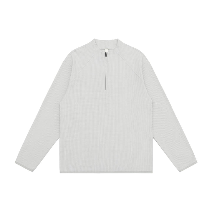 Unisex Waffle Structure Half-Zip Pullover with Short Zipper and Boxy Silhouette Mune Fashion