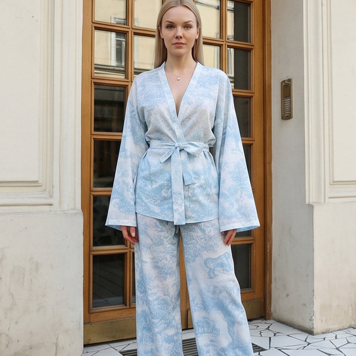 Women's Two-Piece Wrap Set in Kimono Style with Wide Leg Mune Fashion