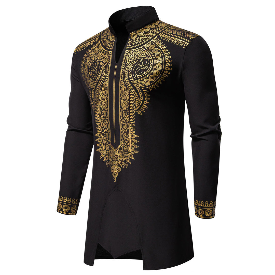 Men's Traditional Embroidered Tunic Set with Mandarin Collar and Elastic Pants Mune Fashion