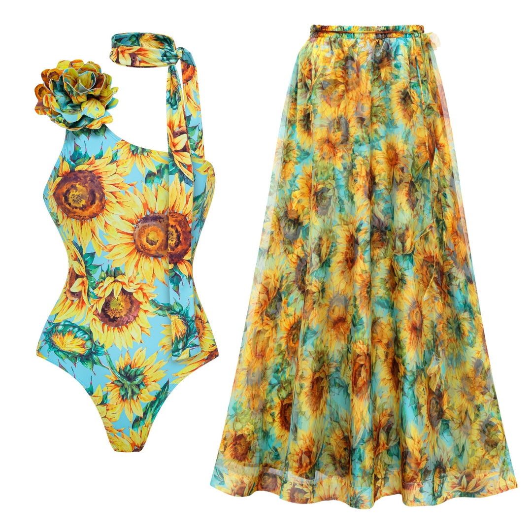 Women's One-Sided Swimsuit with Floral Appliqués Mune Fashion