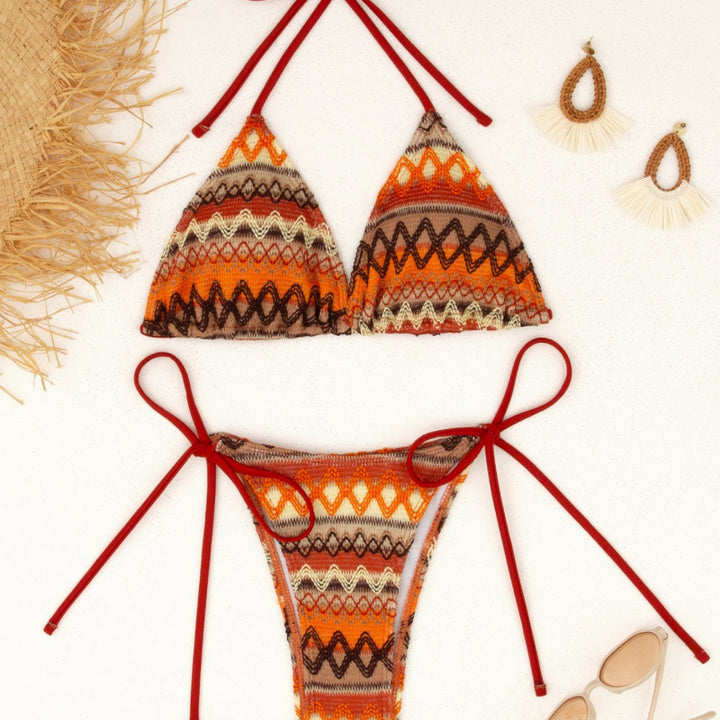 Women Triangle Bikini Set with Colorful Ethno Pattern Mune Fashion
