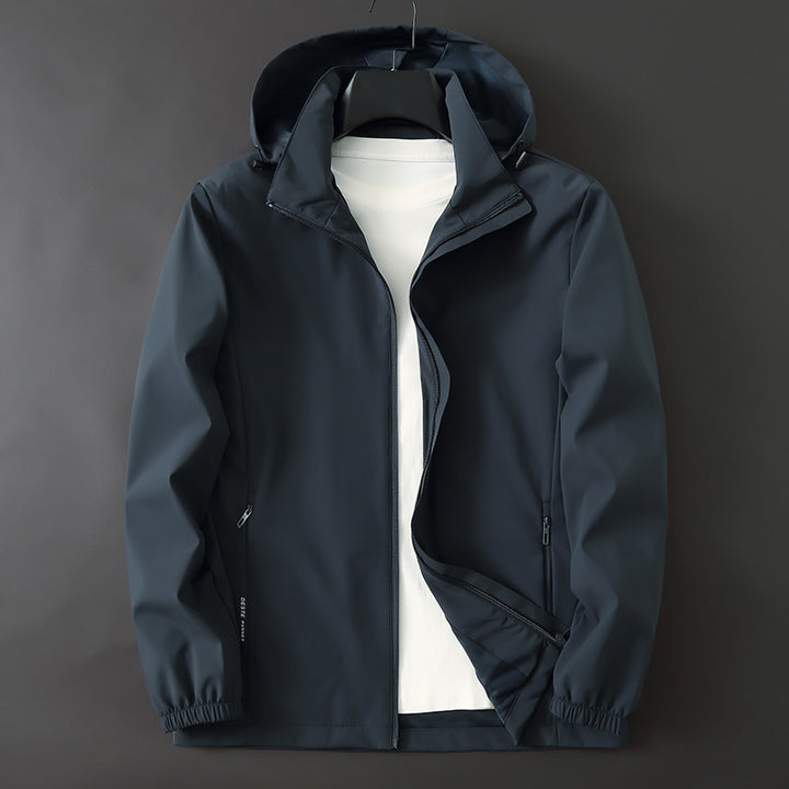 Men's Ultralight Wind and Water-Repellent Softshell Jacket with Hood, Concealed Zipper and Elastic Cuffs Mune Fashion