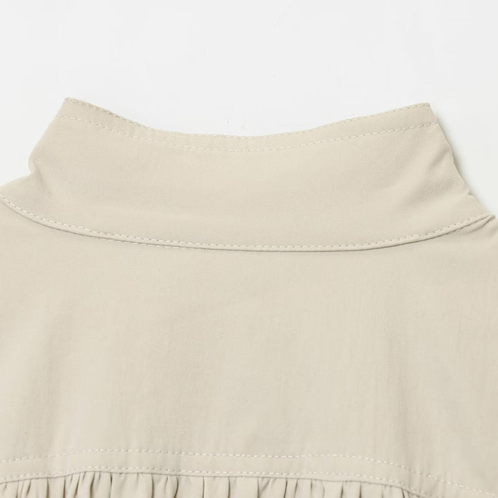 Women's Voluminous Cropped Blouse with Stand Collar, Gatherings and Elastic Hem Mune Fashion