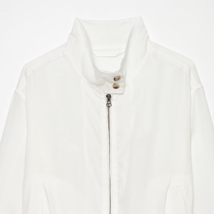 Women's Lightweight Windbreaker Bomber Jacket with Stand-Up Collar, Two-Way Zipper and Elastic Cuff