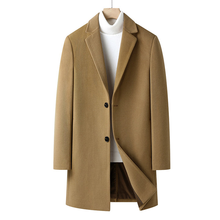 Men's Single-breasted Wool Blend Overcoat with Narrow Lapels and Slim Fit Mune Fashion