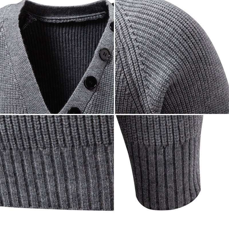 Men's knitted sweater with integrated funnel collar scarf and button detail Mune Fashion