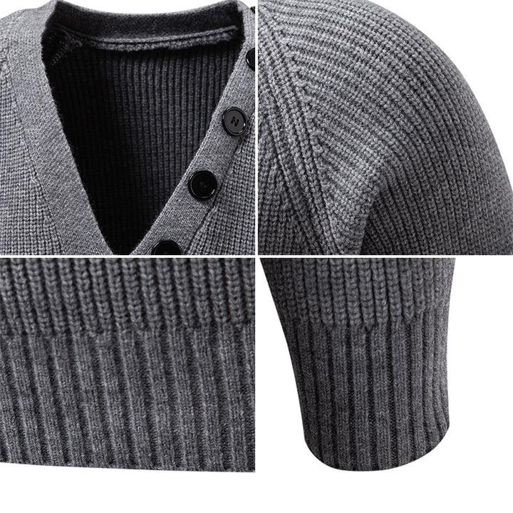 Men's knitted sweater with integrated funnel collar scarf and button detail Mune Fashion