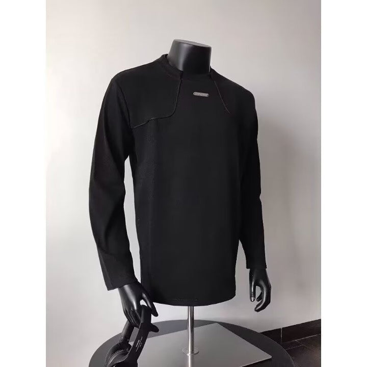 Men's Long-Sleeved Urban Sweatshirt with Textured Shoulder Yoke and Stand-Up Collar Mune Fashion