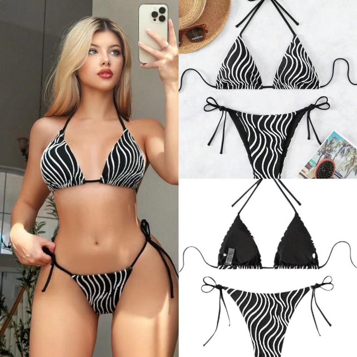 Women Triangle Bikini with adjustable straps and stylish striped pattern Mune Fashion