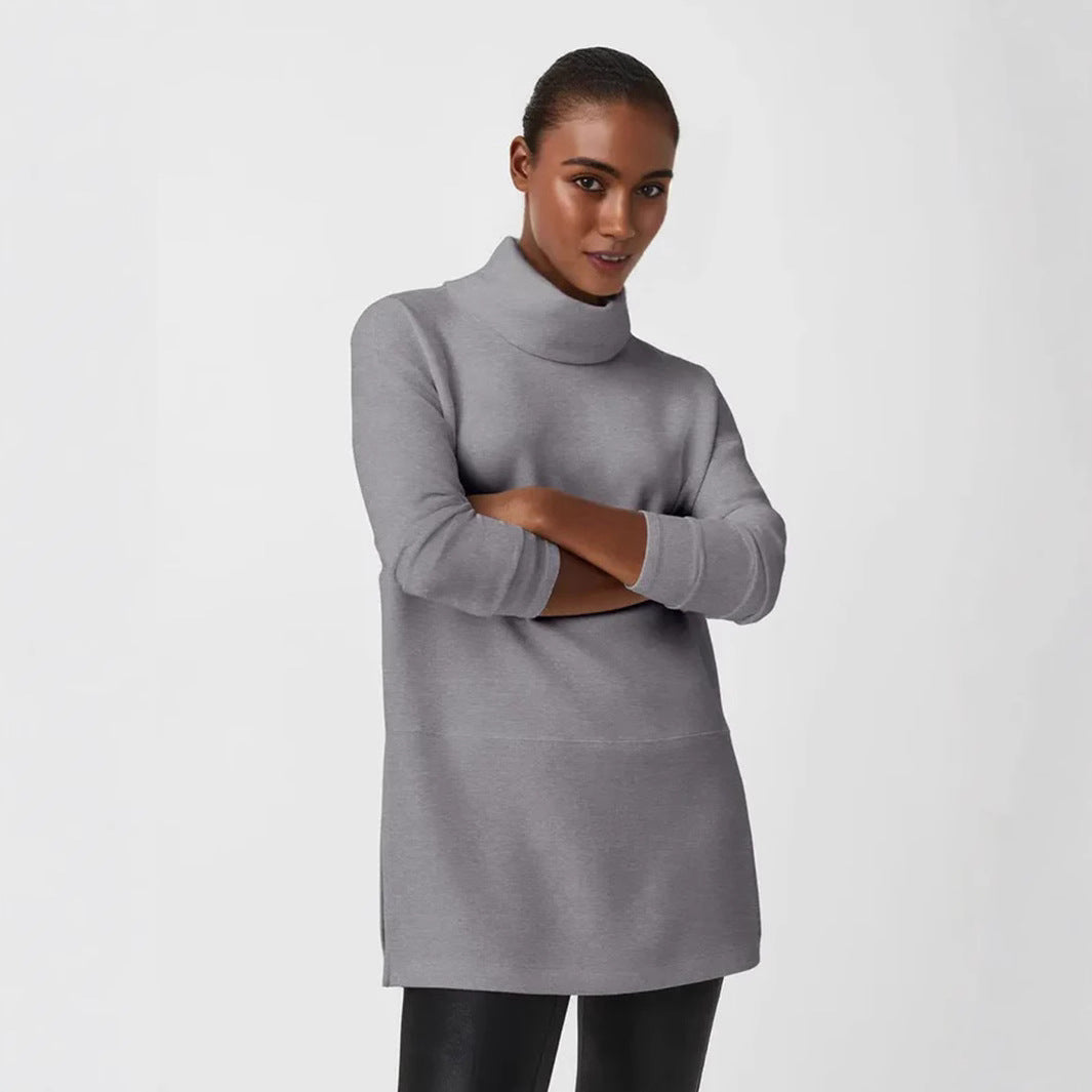 Women's Cozy Funnel Neck Tunic Sweater with Oversized Cut and Side Slits Mune Fashion