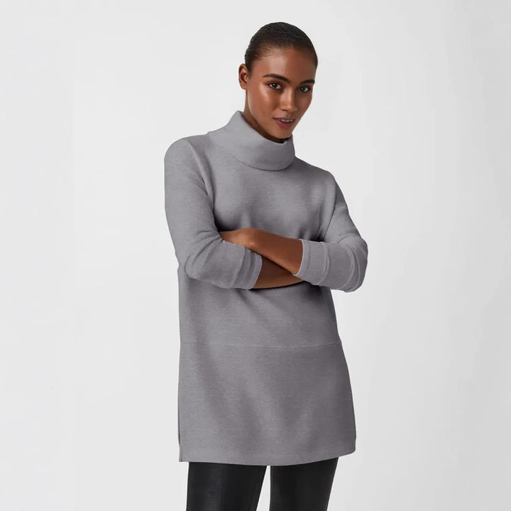 Women's Cozy Funnel Neck Tunic Sweater with Oversized Cut and Side Slits Mune Fashion