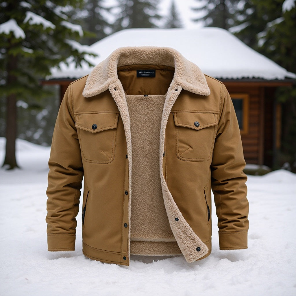 Men's utility work jacket made of canvas with faux fur collar and quilted inner lining Mune Fashion