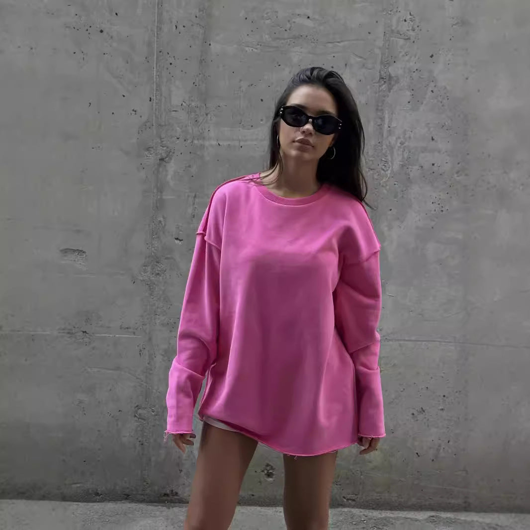 Women Oversize Sweatshirt with Raw Hem and Dropped Shoulders Mune Fashion