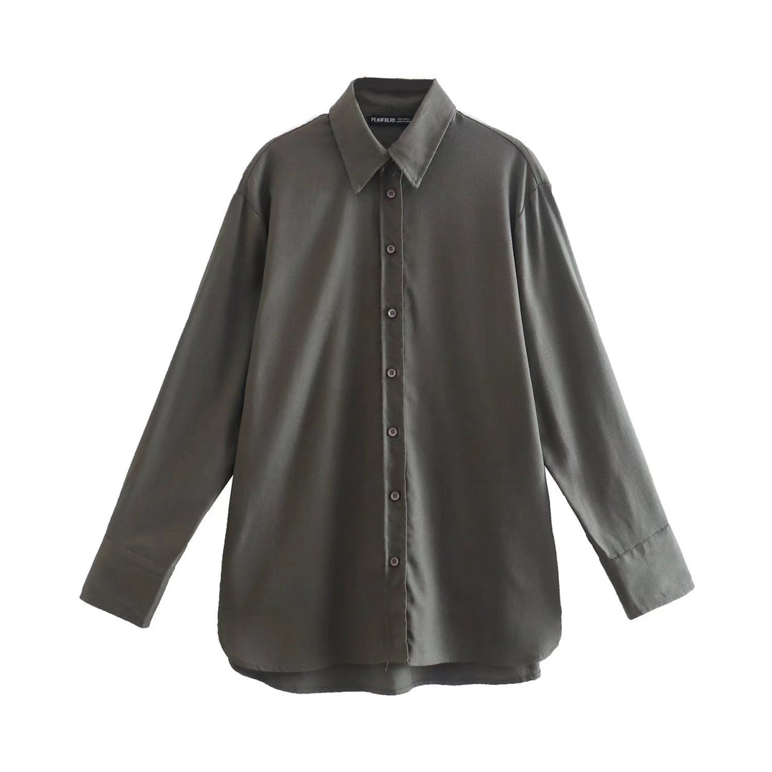 Women's Oversize Shirt Blouse with Extended Back, Boxy Cut and Continuous Button Placket Mune Fashion