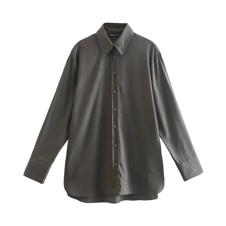 Women's Oversize Shirt Blouse with Extended Back, Boxy Cut and Continuous Button Placket Mune Fashion