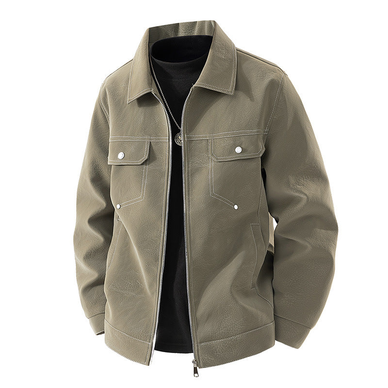 Men's shirt jacket made of suede-like material with contrasting decorative seams & chest pockets Mune Fashion