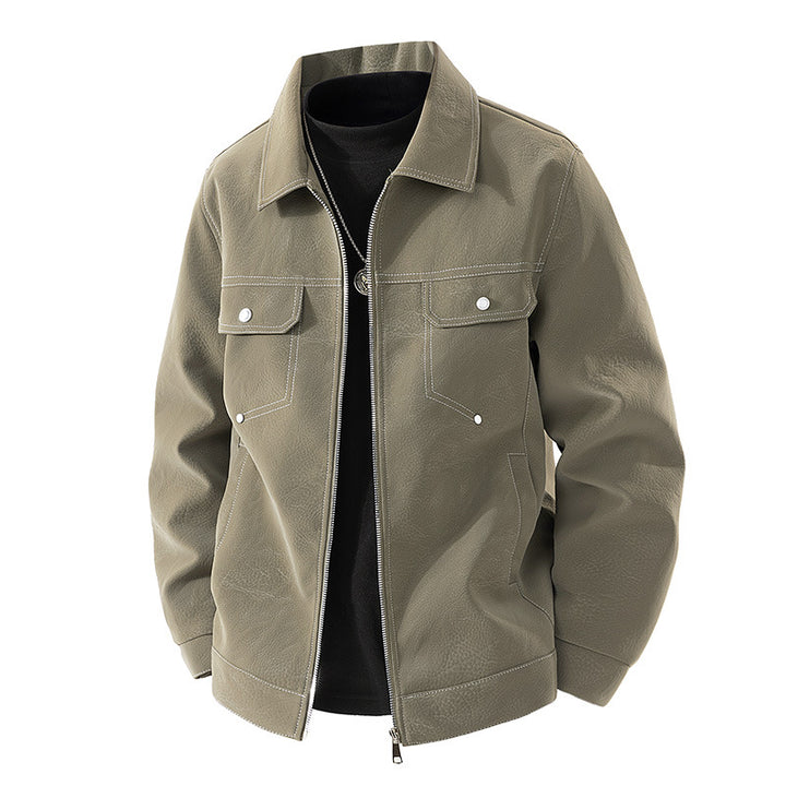 Men's shirt jacket made of suede-like material with contrasting decorative seams & chest pockets Mune Fashion