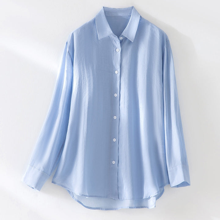 Women Oversized Shirt-Blouse made of lightweight viscose blend with classic collar Mune Fashion