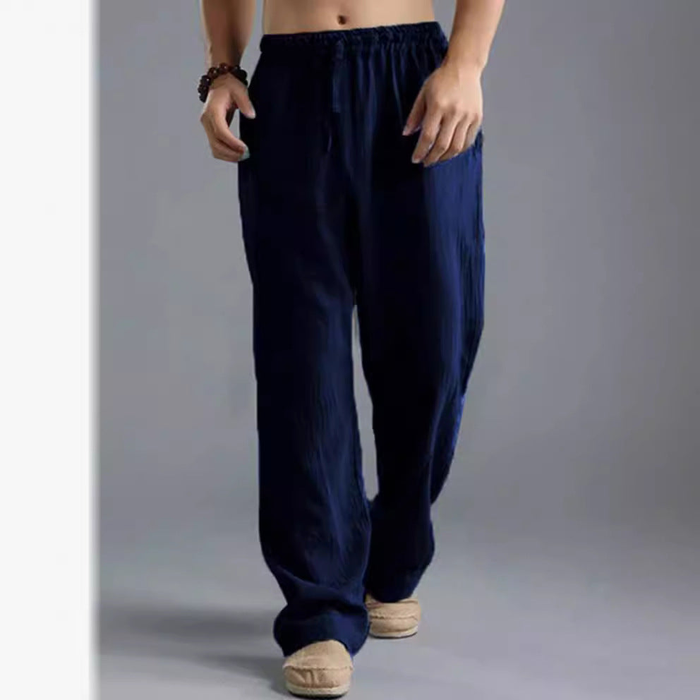 Men's casual linen pants with elastic waistband, drawstring, and straight leg Mune Fashion