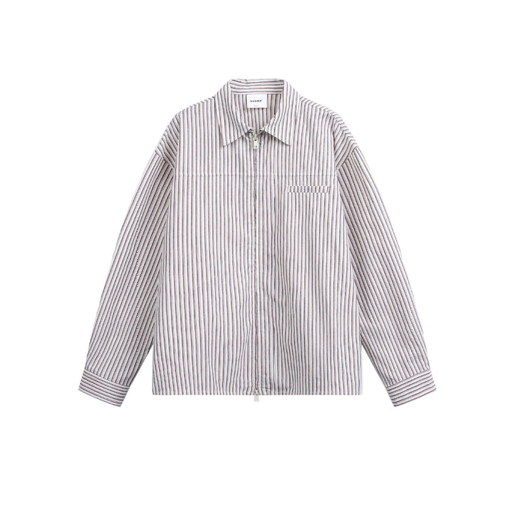 Men Striped Overshirt with Two-Way Zipper and Chest Pocket Mune Fashion