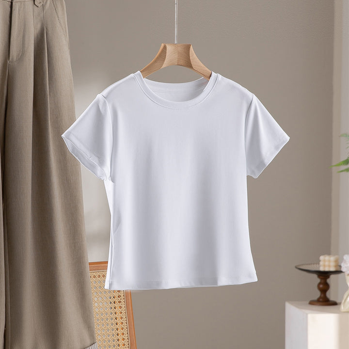 Women Short-Cut Boxy T-Shirt made from soft cotton stretch with round neck Mune Fashion