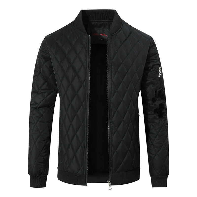 Men's Quilted Bomber Jacket with Diamond Pattern and Arm Pocket Mune Fashion