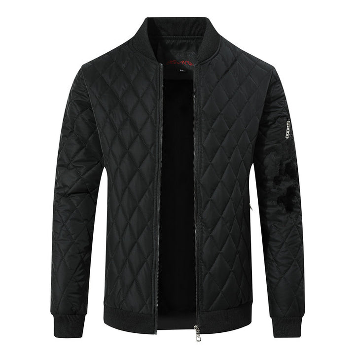 Men's Quilted Bomber Jacket with Diamond Pattern and Arm Pocket Mune Fashion