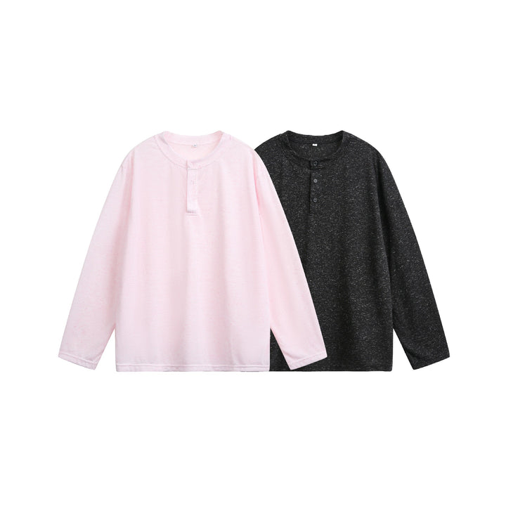 Unisex Melanged Cotton Henley Shirt in Oversized Look with Short Placket Mune Fashion