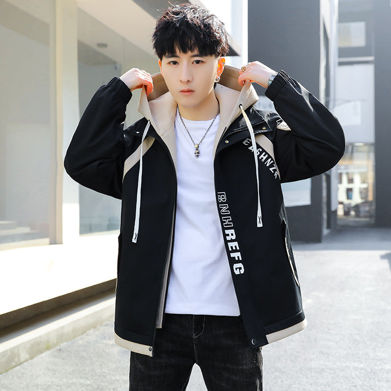 Men's Oversized Windbreaker with Hood, Sporty Front Print and Contrast Panels Mune Fashion