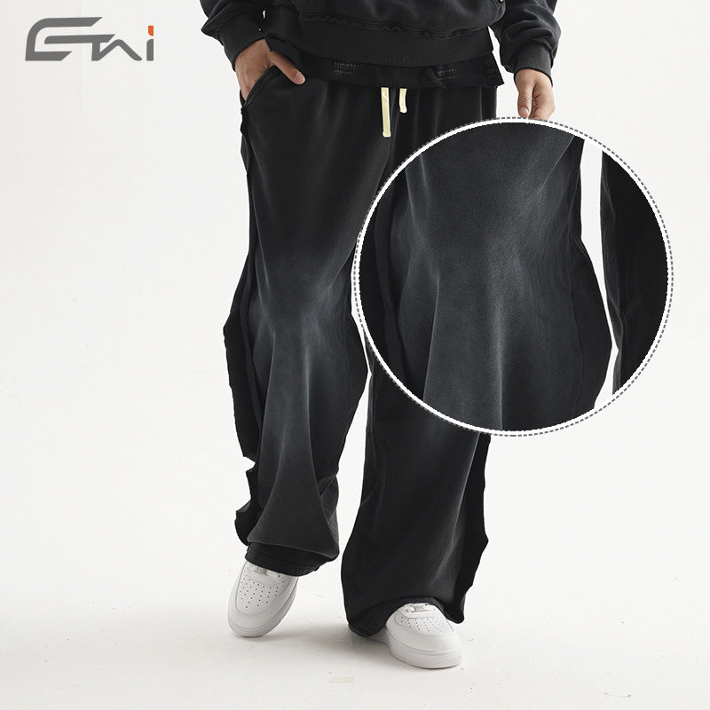 Men's Casual Sweatpants with High Waist, Elastic Drawstring and Distressed Knee Areas Mune Fashion