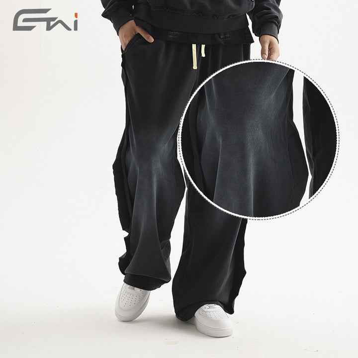 Men's Casual Sweatpants with High Waist, Elastic Drawstring and Distressed Knee Areas Mune Fashion