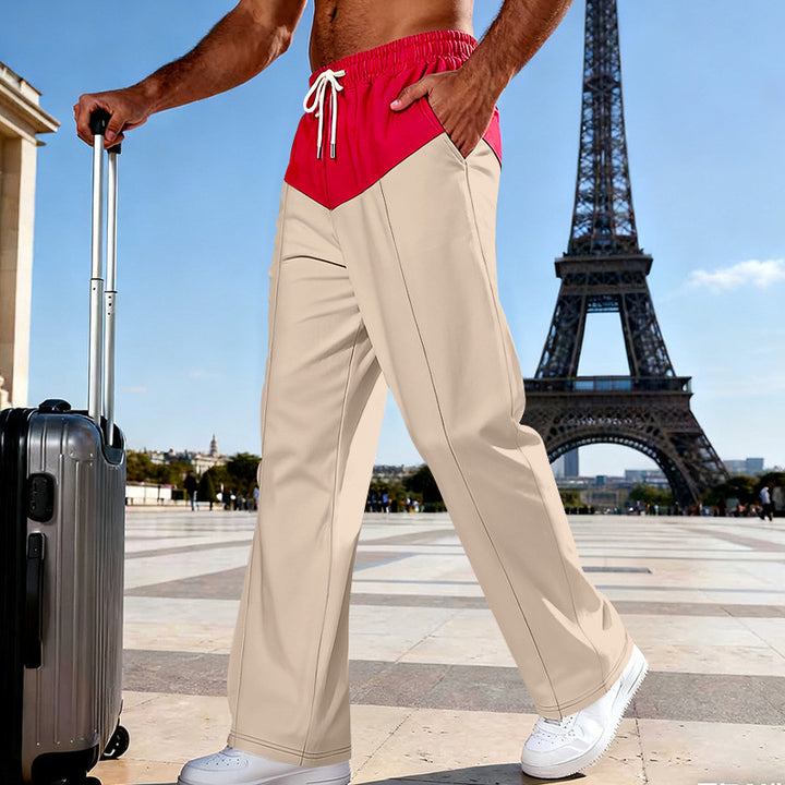 Men's Lightweight Travel Pants with Wide Leg, Contrasting Drawstring Waistband, and Crease Mune Fashion