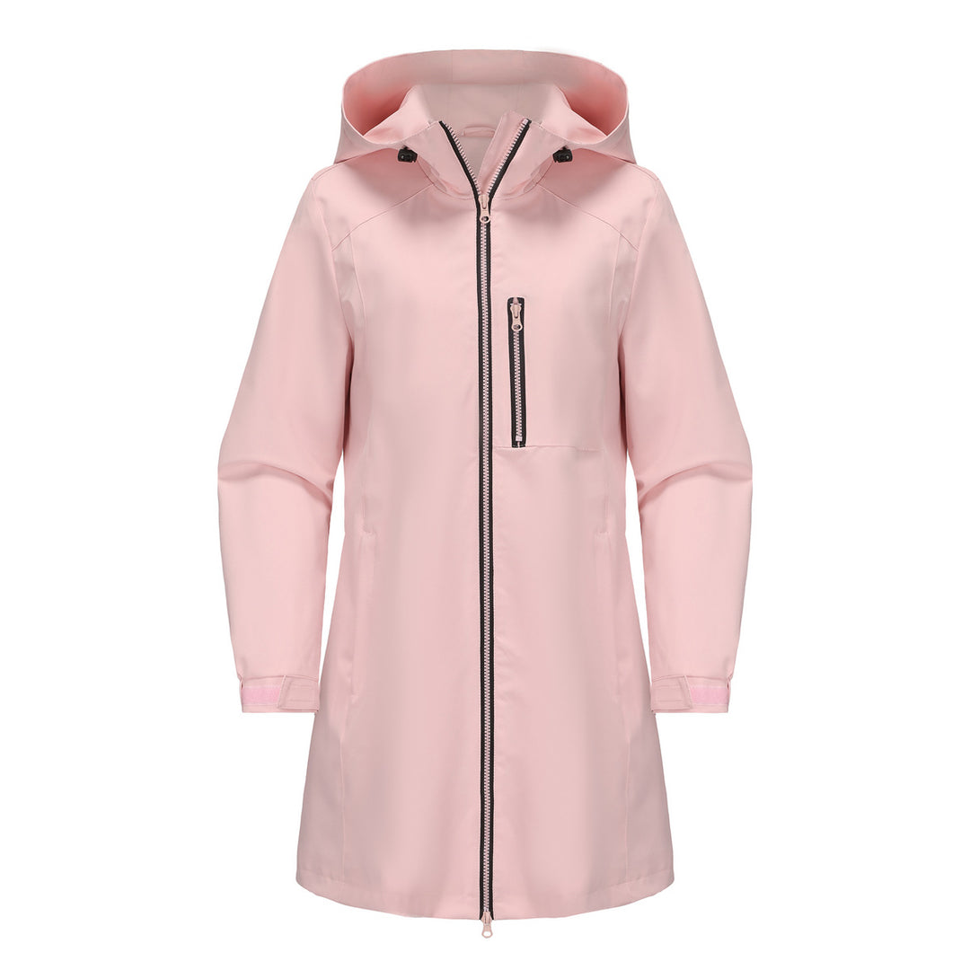 Women's waterproof long raincoat with hood and two-way zipper Mune Fashion