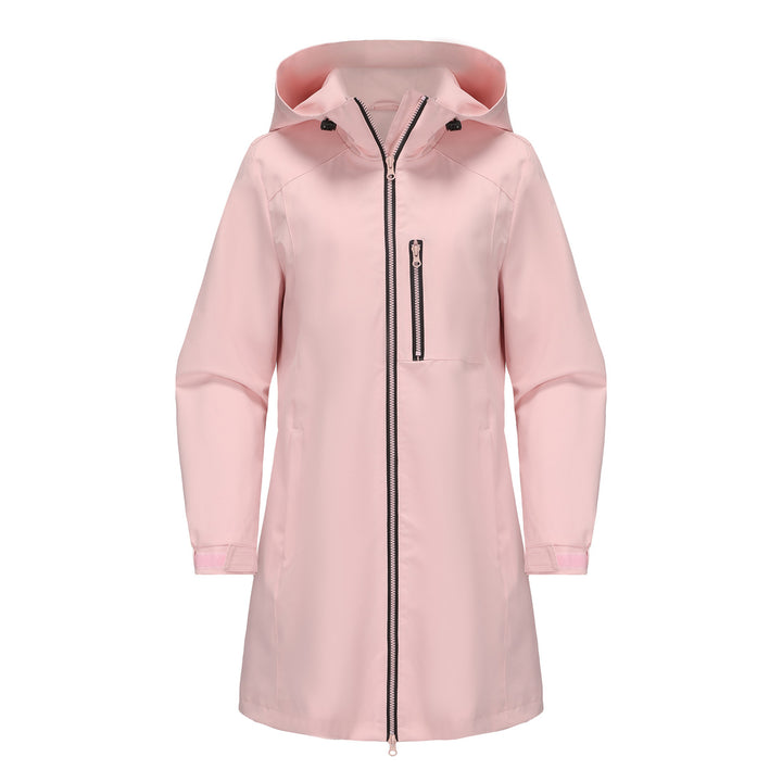 Women's waterproof long raincoat with hood and two-way zipper Mune Fashion