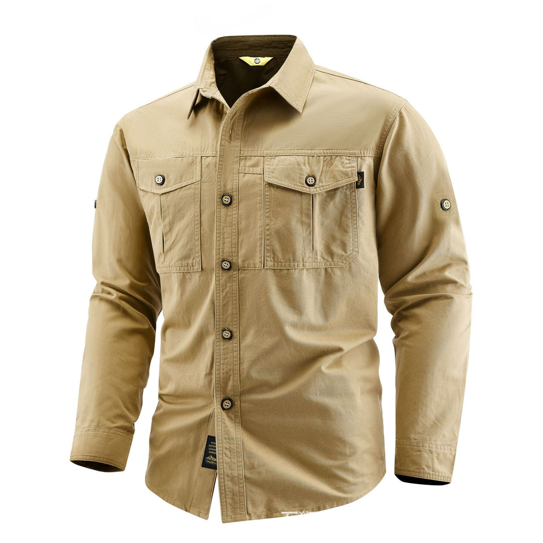 Men's Canvas Overshirt in Field Style with Chest Flaps and Full Button Placket Mune Fashion