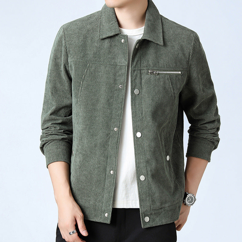 Men's cord overshirt made of wide corduroy with snap button front and zipper chest pocket Mune Fashion