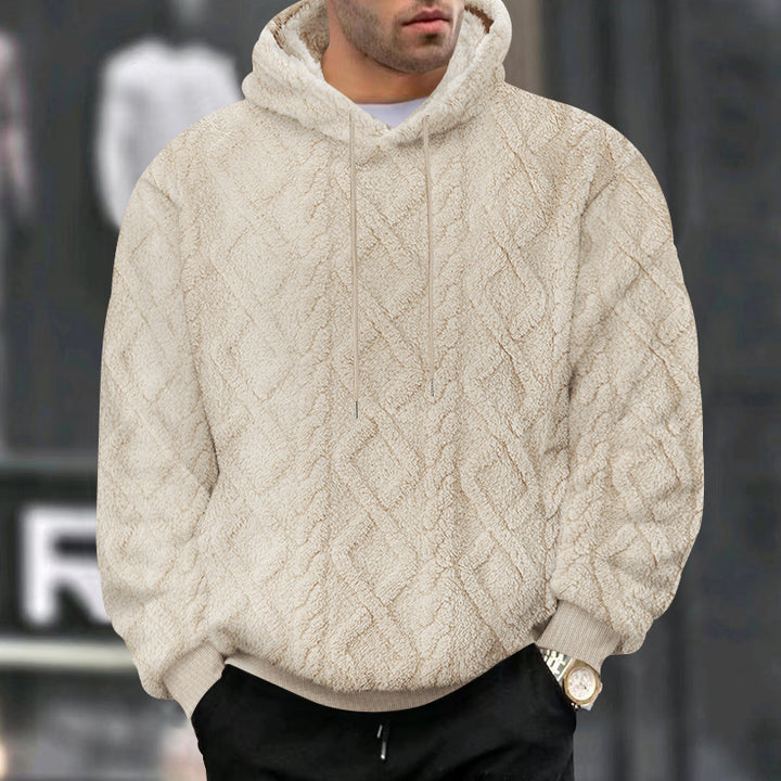 Men's cozy Sherpa hoodie with diamond-embossed structure, drawstring and elastic ribbed cuffs Mune Fashion