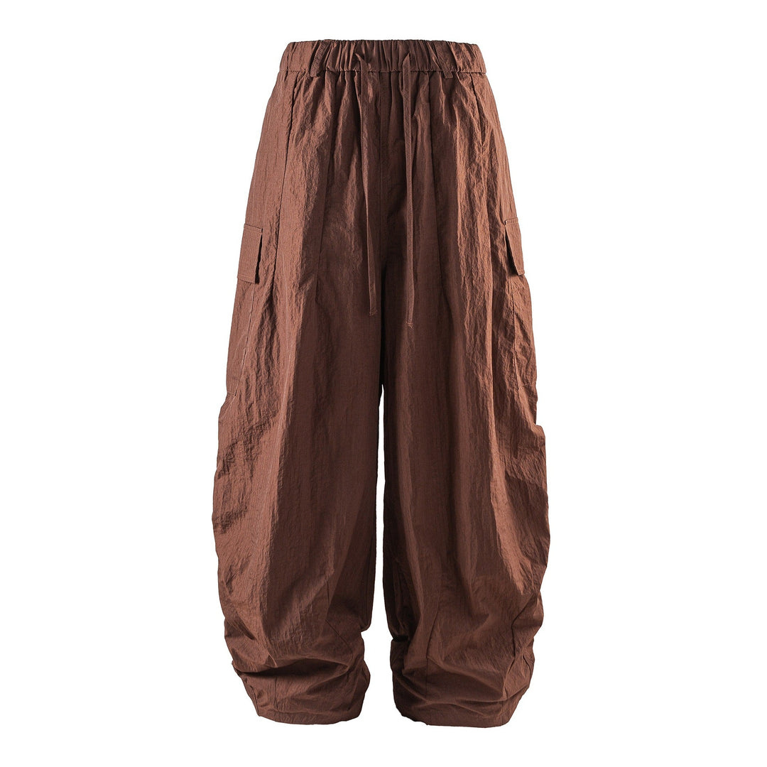 Men's Lightweight Crinkle-Effect Cargo Jogging Pants with Elastic Waistband and Drawstring Mune Fashion
