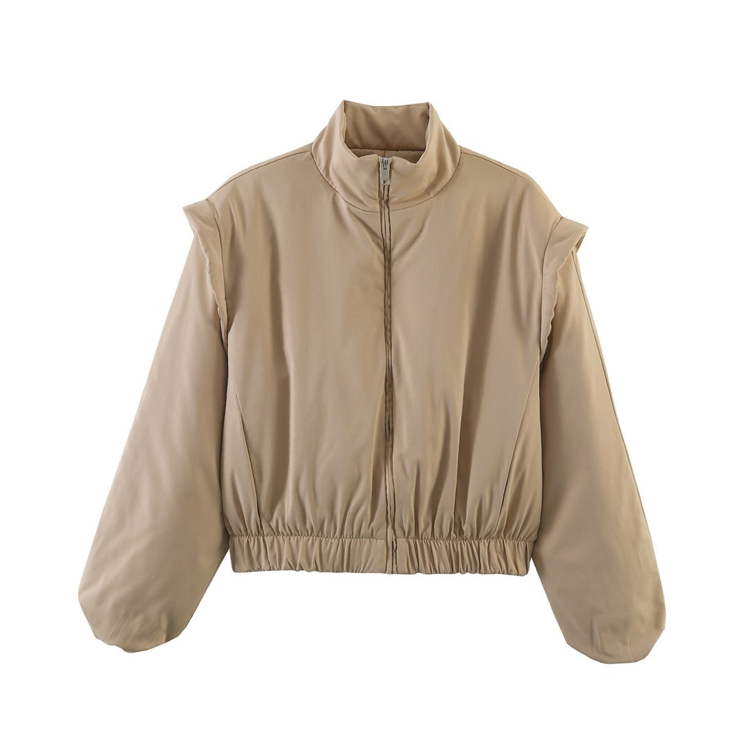 Women's Padded Cropped Jacket with Stand Collar, Drawstring Hem and Dropped Shoulder Details Mune Fashion