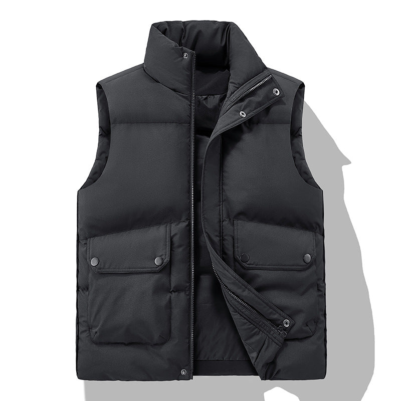 Men's Padded Quilted Vest with High Stand-Up Collar, Flap Pockets & Concealed Zipper Mune Fashion