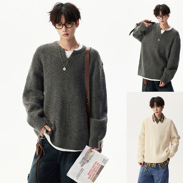 Men's chunky knit sweater with V-neck Mune Fashion