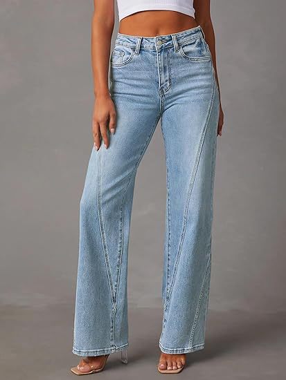Women high-waisted straight-cut jeans with emphasized length seams Mune Fashion